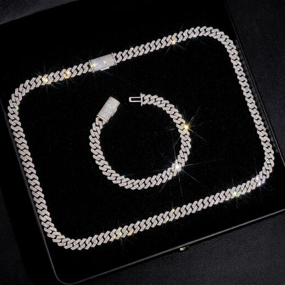 Moissanite Cuban link necklace and matching bracelet set in gift box