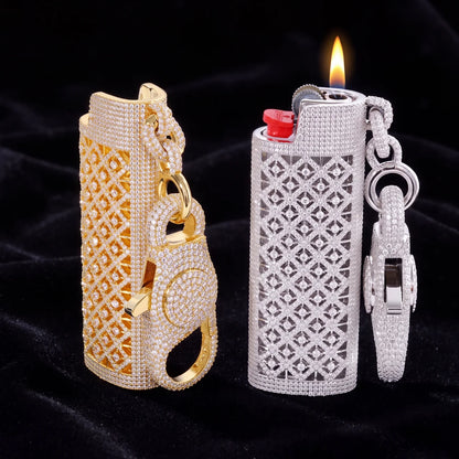 Iced Out Lighter Case, 18K Gold Plated VVS Moissanite, Fits BIC