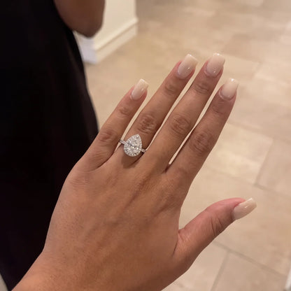 3 Carat Pear Cut Moissanite Engagement Ring, 925 Sterling Silver Halo Ring That Sparkles Like a Diamond, Passes Tester, Gift for Her