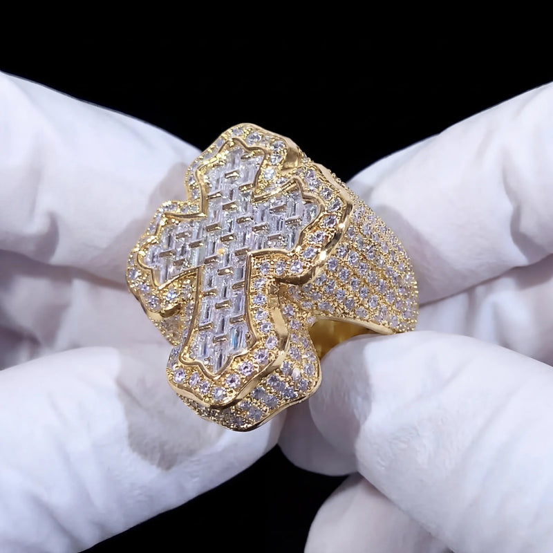 Baguette Iced Out Cross Ring