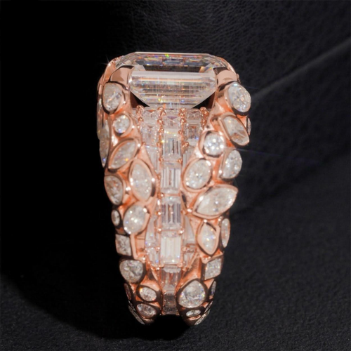 IVY CROWN ring top view showing marquise leaf stones