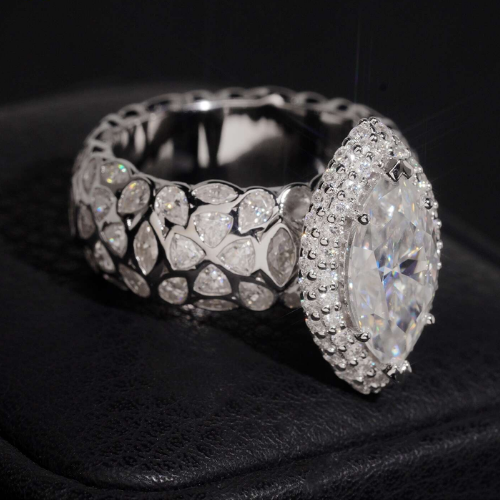Marquise Cut Moissanite Ring That Sparkles Like a Diamond, Fully Iced 925 Sterling Silver Statement Ring, Passes a Diamond Tester, Gift for Him or Her