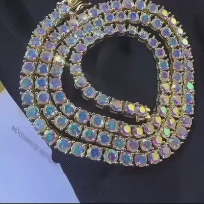 Rainbow Moissanite Diamond Gold Plated Tennis Necklace