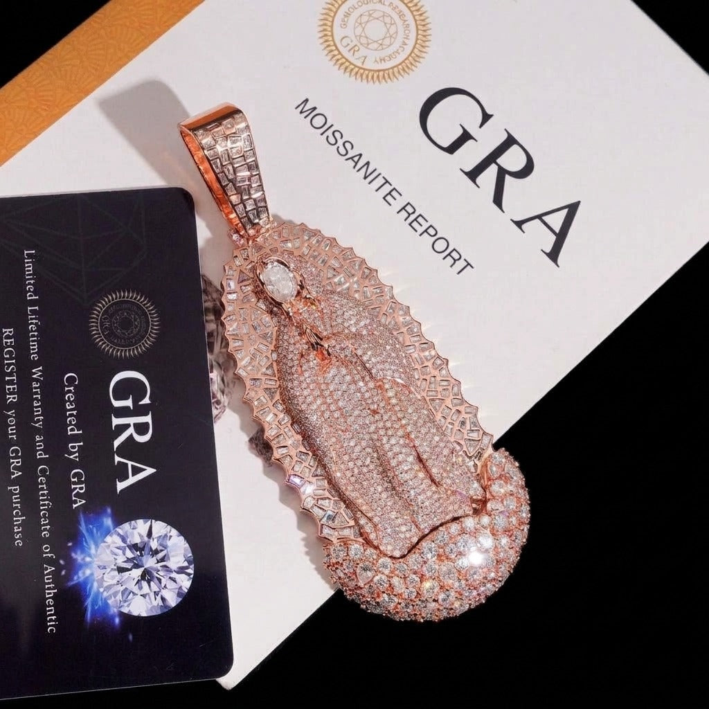 LA REINA moissanite Virgin Mary pendant with GRA moissanite report and warranty card