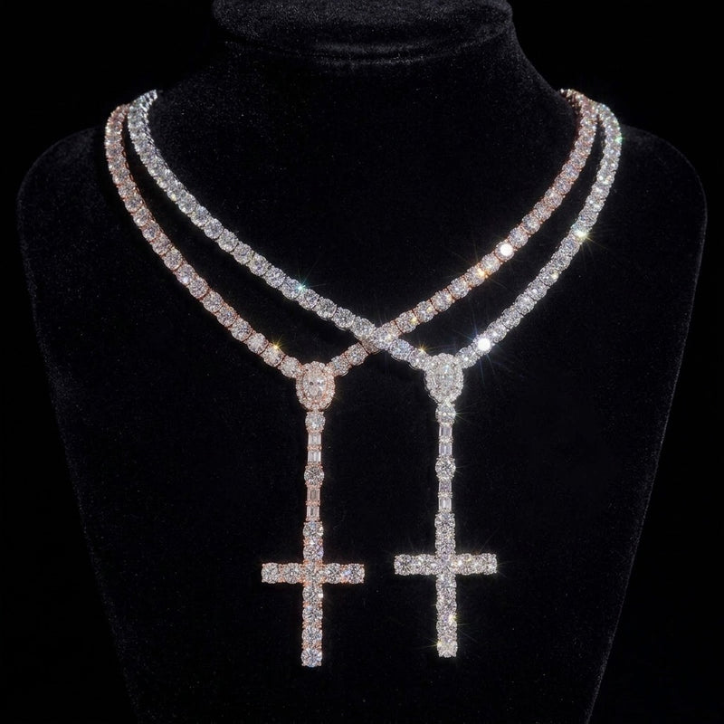 THE ROSARY Moissanite Cross Tennis Chain, 5mm 925 Sterling Silver