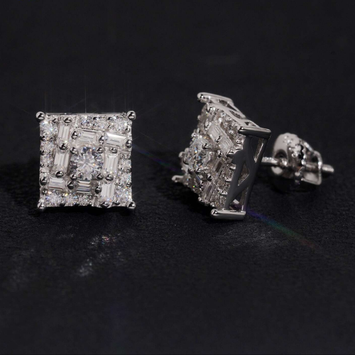 Moissanite square studs front and side profile