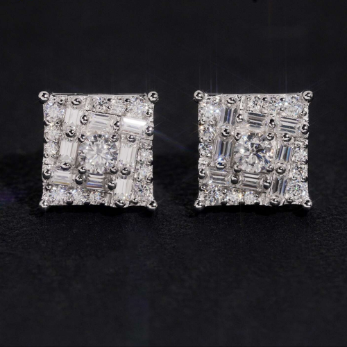 Moissanite Square Stud Earrings, 925 Silver Baguette Studs That Sparkle Like Diamonds, Screw Back, Gift for Him Her