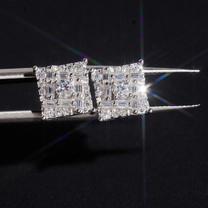Moissanite baguette stud earrings sparkle detail