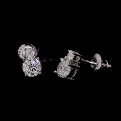 Two stone drop moissanite stud earrings side profile with screw back