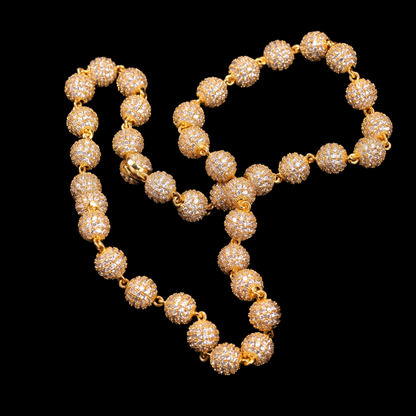 18K gold plated 8mm iced out ball chain necklace with simulated diamonds on black
