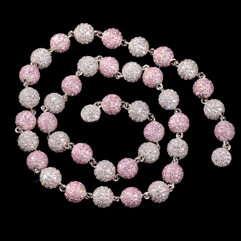 Iced Out 8mm Ball Chain, Simulated Diamond Bead Necklace