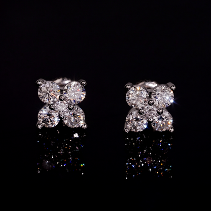 LUCKY BLOOM moissanite four petal cluster stud earrings in 925 sterling silver