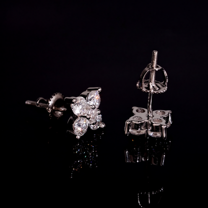 Moissanite cluster stud earrings with threaded screw back posts and butterfly nuts