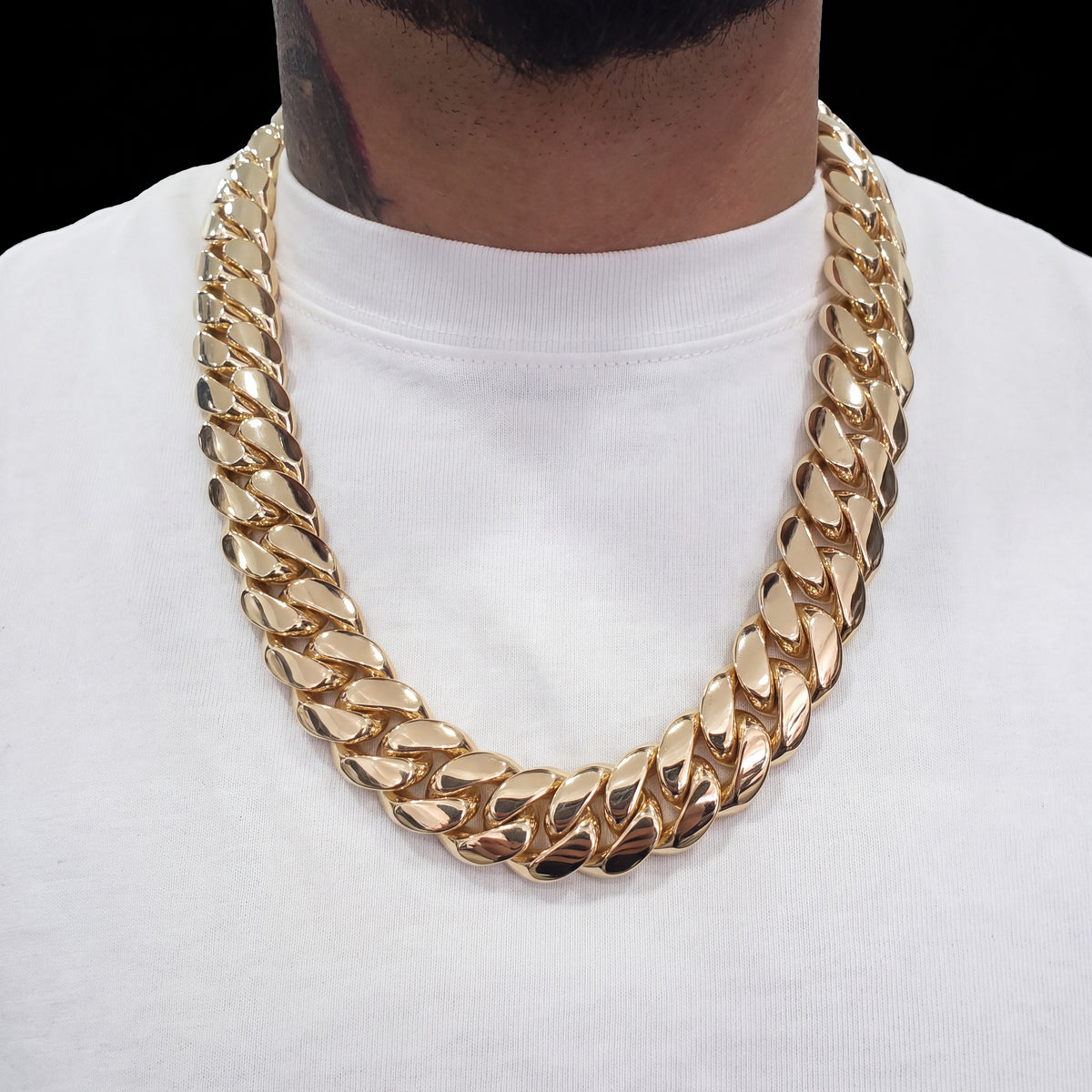 Miami Cuban link chain draped, close angle