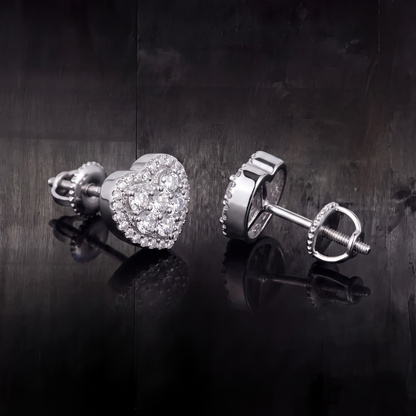 Side profile of the 7.5mm moissanite heart stud showing the polished silver wall