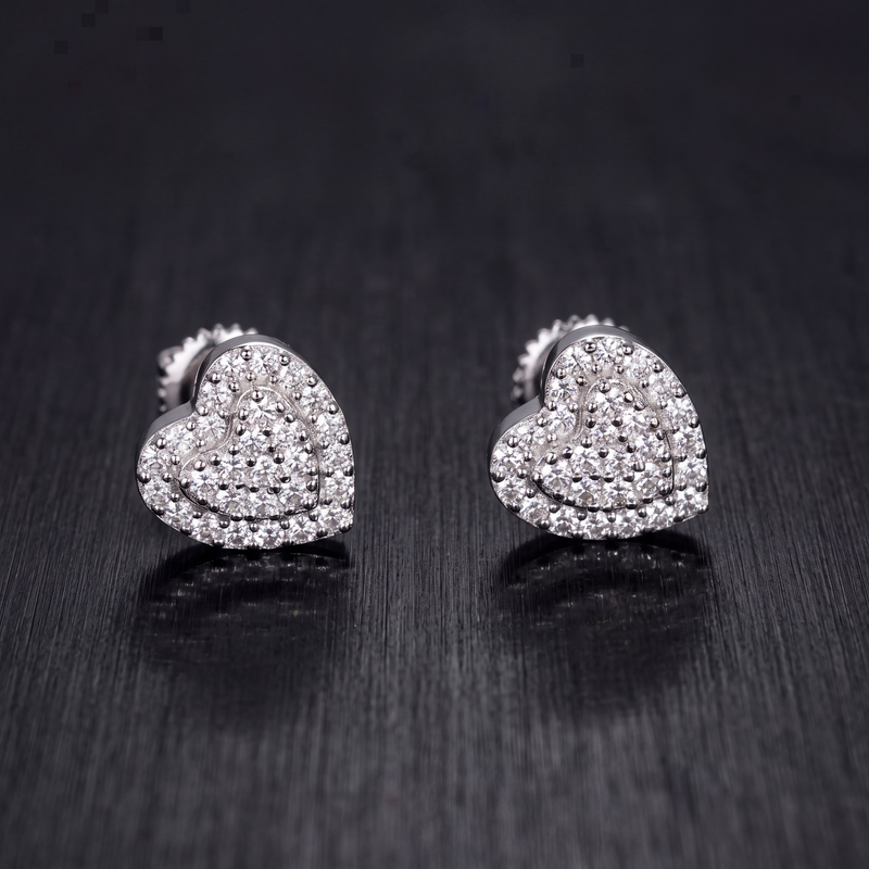Moissanite Heart Stud Earrings 7.5mm, 925 Sterling Silver