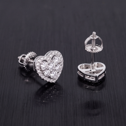 Moissanite heart stud earring showing the screw back post and butterfly nut