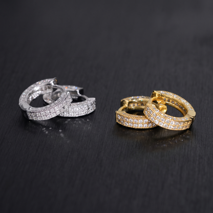 Moissanite huggie hoop earrings in silver and gold, 925 sterling silver