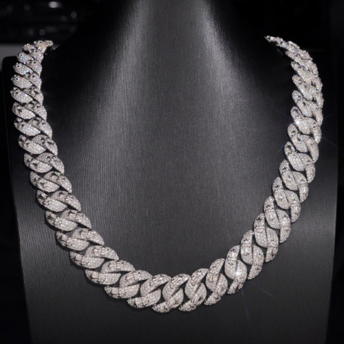 VVS moissanite 18mm cuban link necklace displayed on black jewelry bust